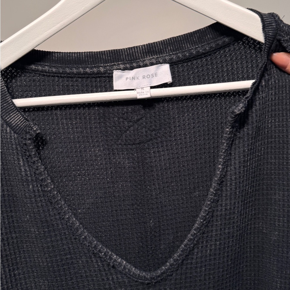 Pink Rose Thermal Knit Top — Size M (Oversized Fit) - Picture 3 of 5